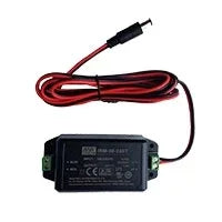 Black power adapter with red cable for pet door access system, compact design with safety certifications