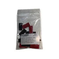 Red and black pet door components in clear packaging for easy installation