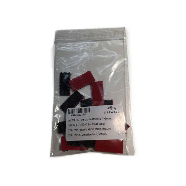 petWALK velcro fasteners for pet door installation, red and black strips in resealable bag