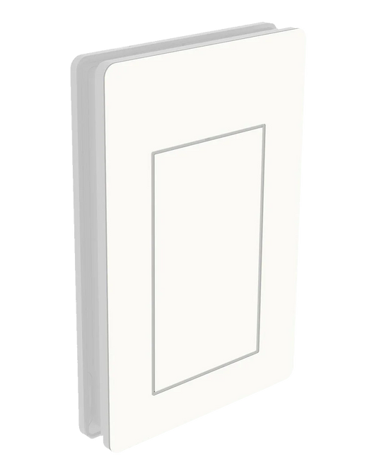 White pet door panel with sleek frame, designed for energy-efficient, secure pet access