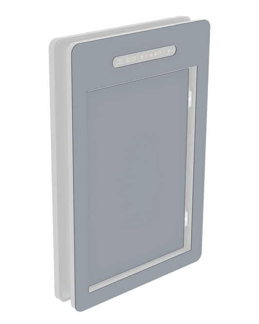 Smart pet door with digital display, chip access, and secure locking for energy-efficient home entry