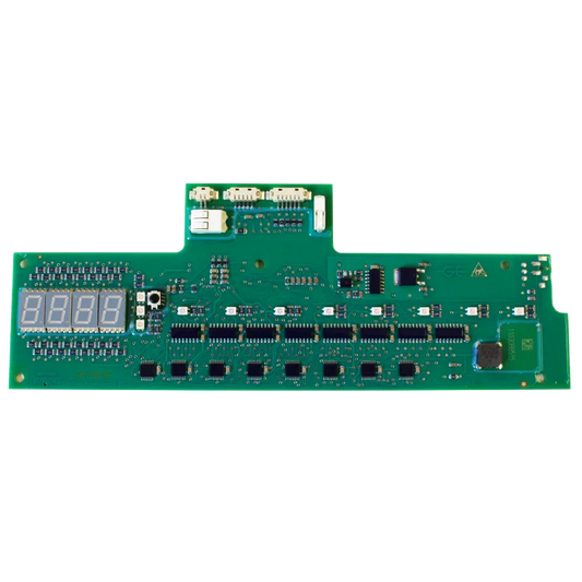 Green circuit board with digital display and connectors for petWALK smart pet door system