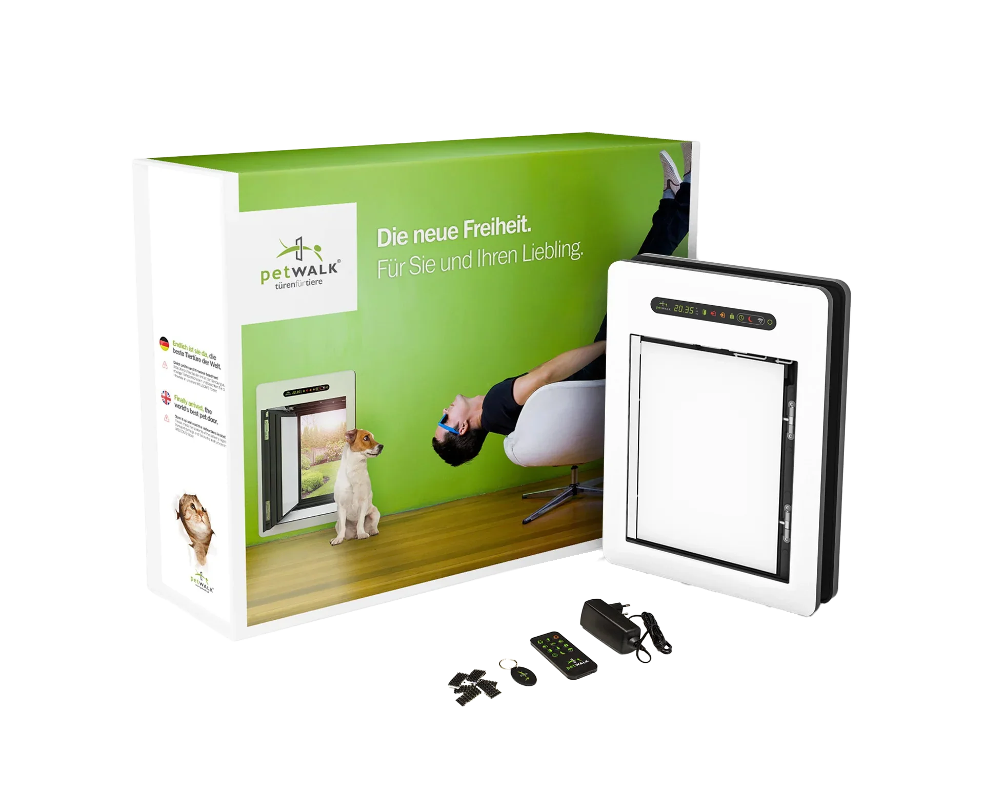 petWALK Türmodul medium mit Verpackung, Chip, Fernbedienung und Zubehör