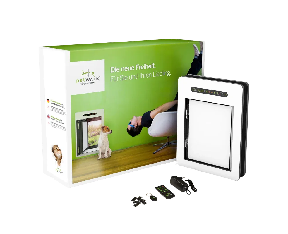 petWALK Türmodul medium mit Verpackung, Chip, Fernbedienung und Zubehör