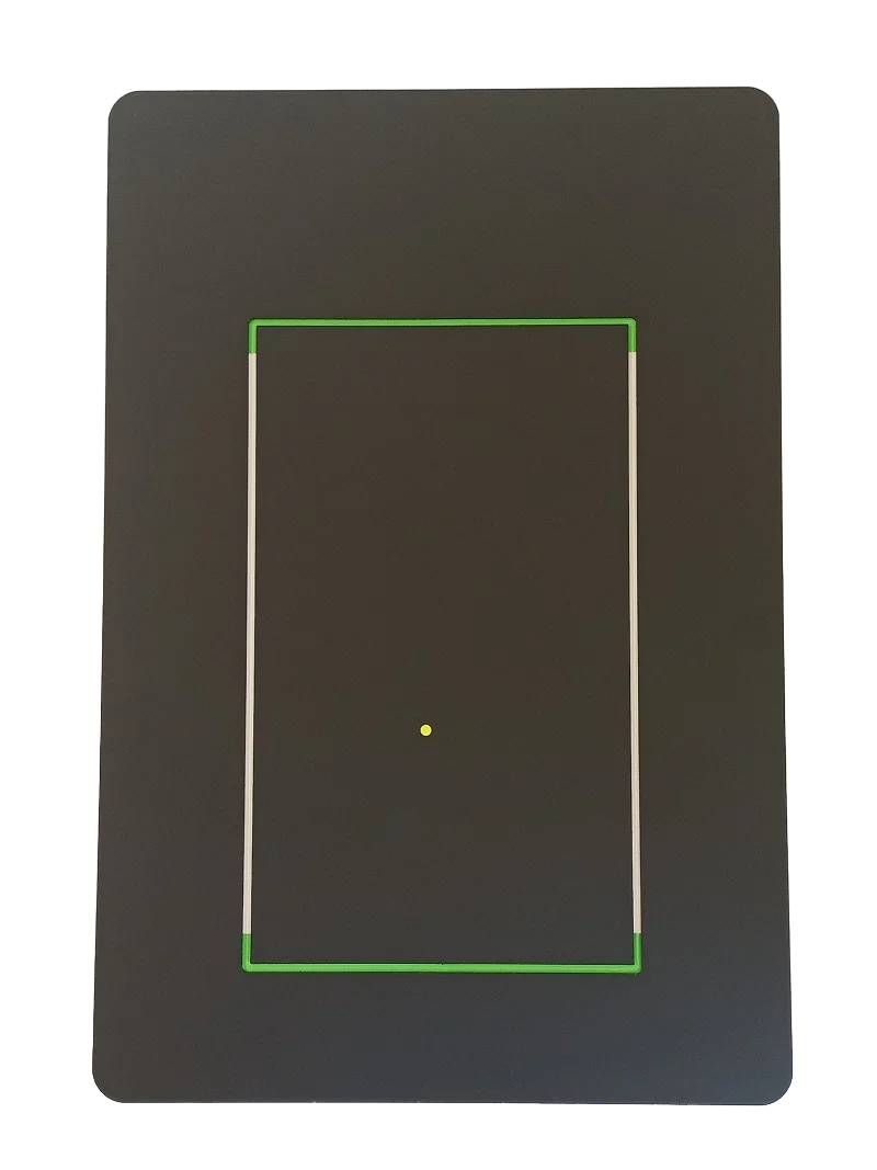 Pet door control panel with green frame and yellow indicator light for chip access and alarm security