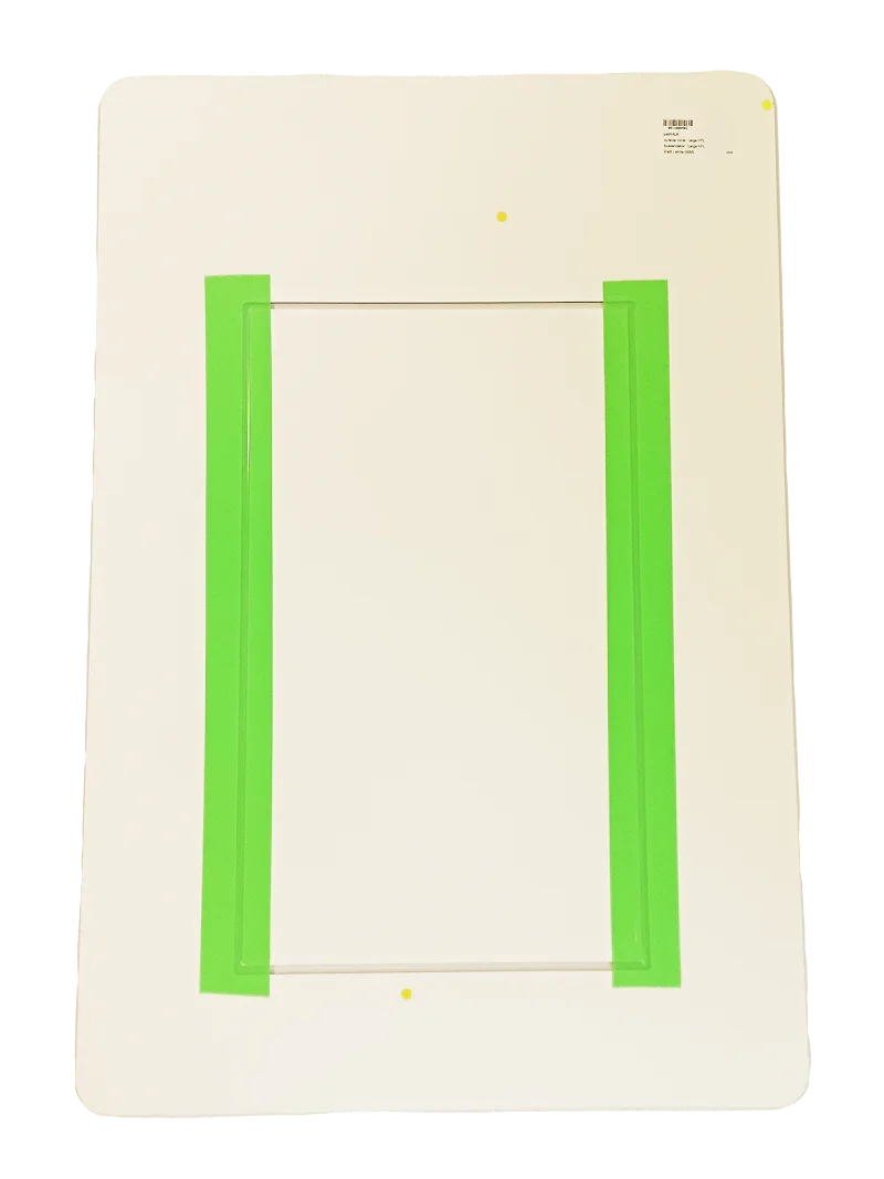 Cream pet door panel with green frame, energy-efficient and airtight design for pets