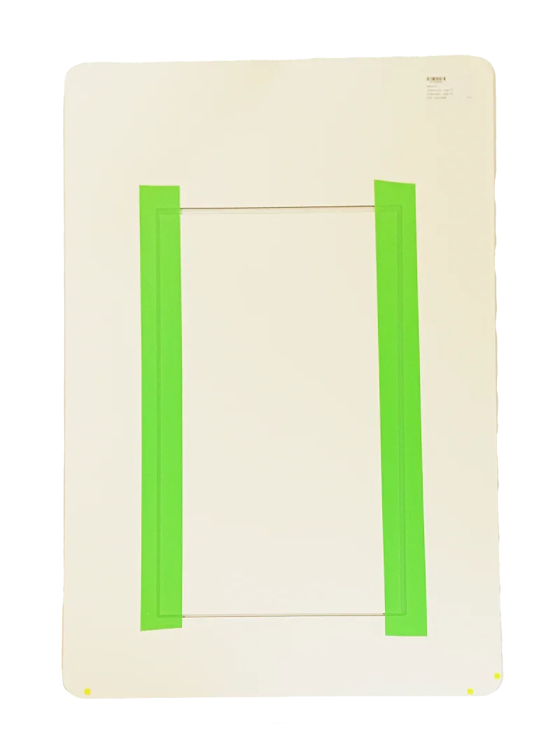 Pet door panel with green frame, designed for energy-efficient, airtight pet access in homes