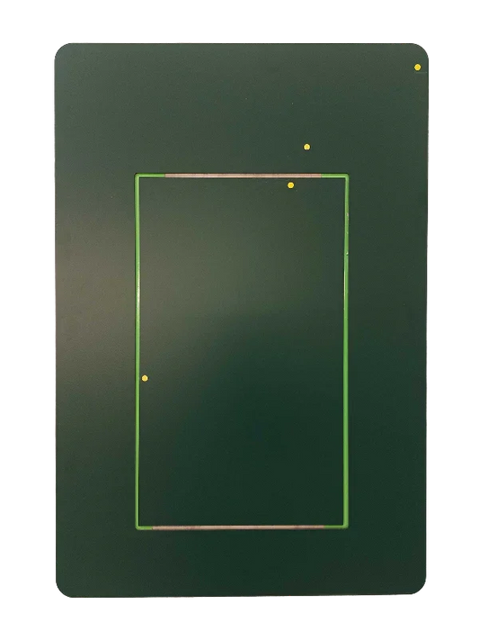 Dark green pet door panel with green frame and mounting holes, designed for energy-efficient pet access.