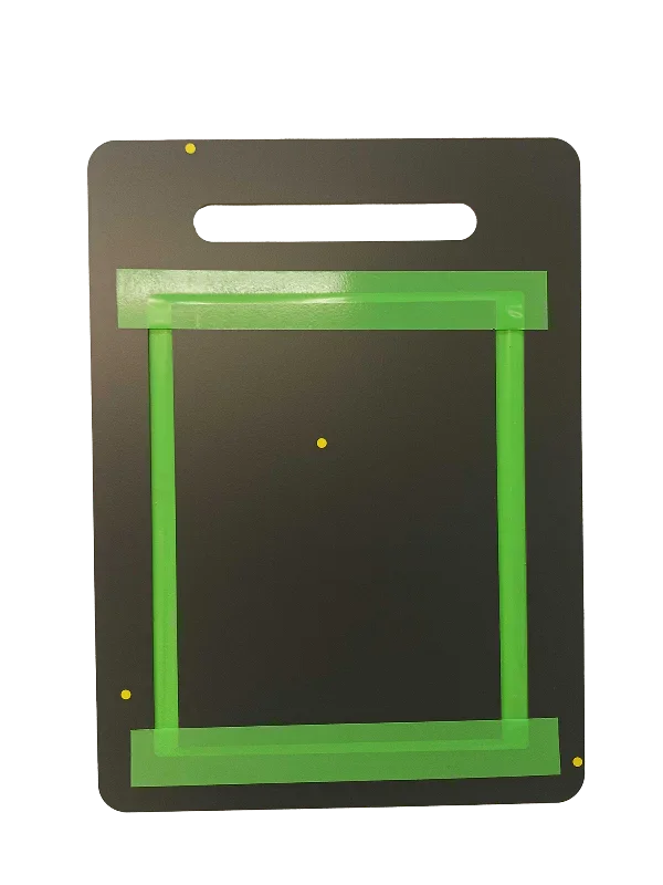 Green-framed pet door panel with mounting holes, designed for secure and energy-efficient pet access.