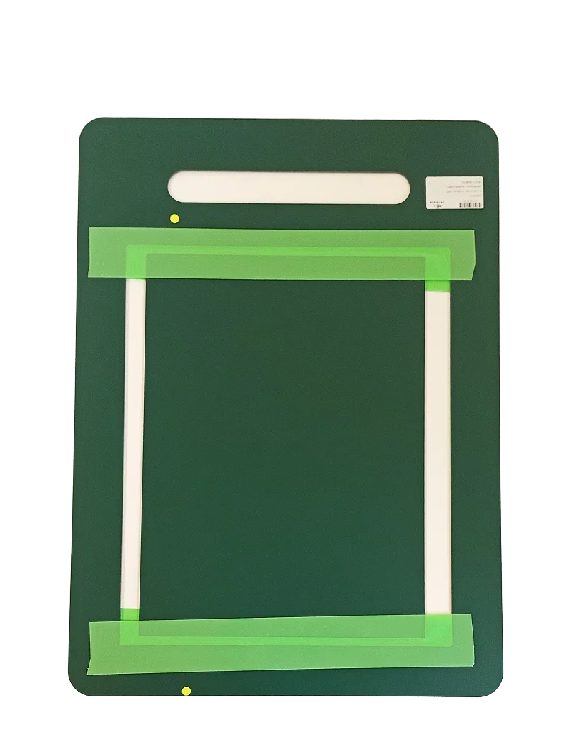 Green pet door flap with white frame and green tape, designed for energy-efficient pet access.