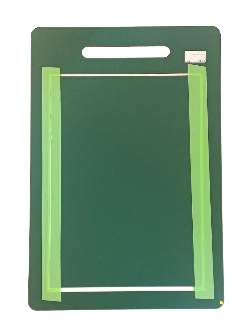 Green pet door panel with glow-in-the-dark frame and handle, energy-efficient design