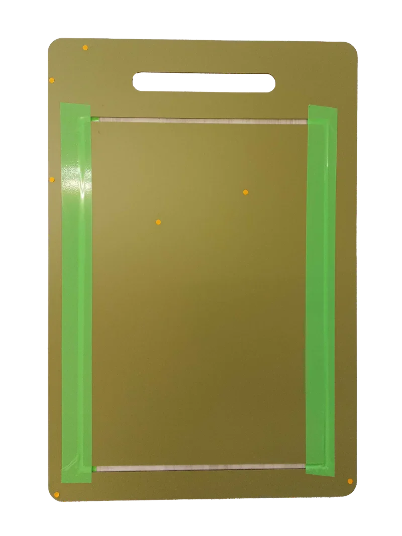 Olive green pet door panel with green side seals and mounting holes for secure, airtight installation.