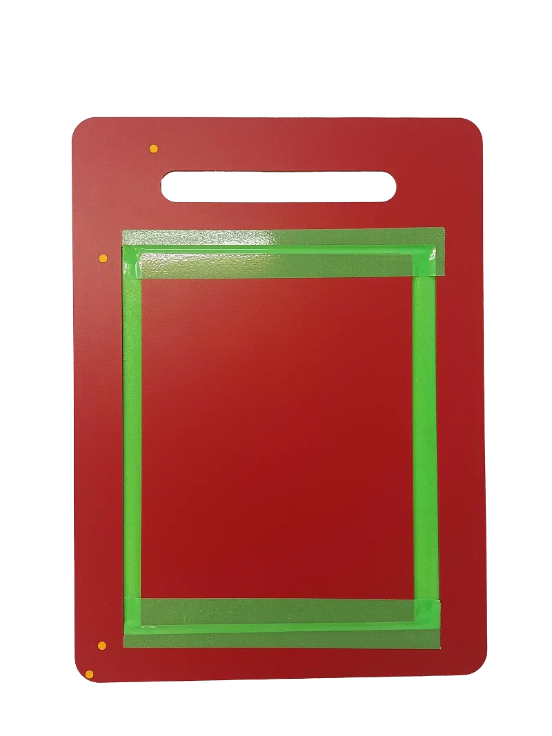 Red pet door frame with green sealing tape, designed for airtight, energy-efficient pet access.