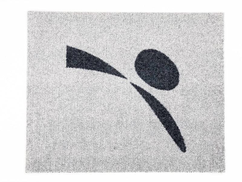 Gray doormat with black abstract pet silhouette design, ideal for pet owners