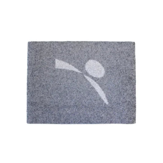 Gray pet door mat with white logo, designed for petWALK pet doors, enhancing home entry comfort.