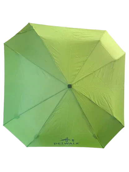 Green petWALK umbrella with logo, open against white background
